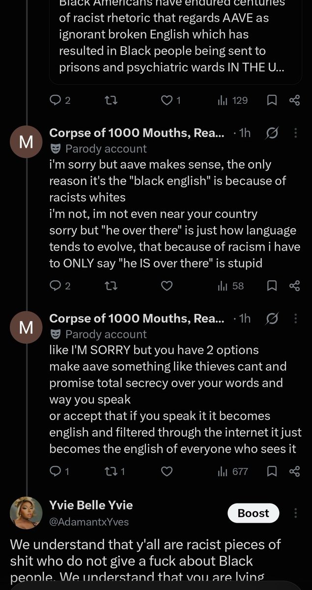 AdamantxYves's tweet photo. This was the response when I tried to educate y'all about why AAVE is important to Black people and why it (and we) should be respected. On gringo we haven't been nearly as disrespectful....: https://t.co/mPaTsBs2o7
