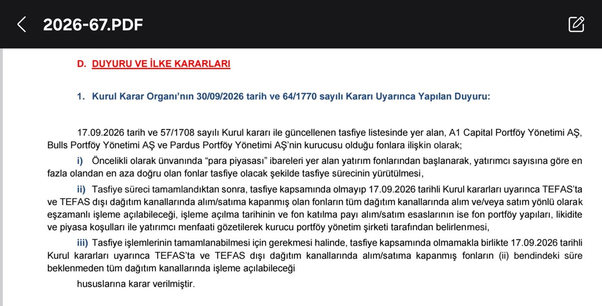 oktayoktay6759's tweet photo. @pardusportfoy SPK kararında işleme açılma tarihini kurucu portföy belirler diyor. Siz önceden şimdi açılsa hemen öderiz paramız hazır demediniz mi? Acilen PKV fonunu işleme açın, paramızı iade edin.  @pardusportfoy https://t.co/fbA6PUidA3