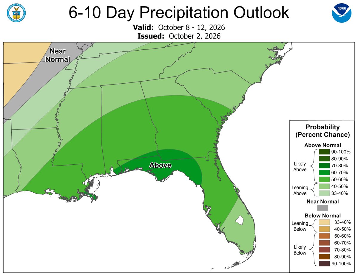 NWSCPC's tweet photo. An extended period of wet weather is likely across much of the Southeast at least through next week. Periods of heavy rainfall and localized flooding are possible, especially across northern Florida and adjacent areas of the Gulf Coast, Georgia, and Alabama, into next weekend. https://t.co/3W3ZEQWEGk