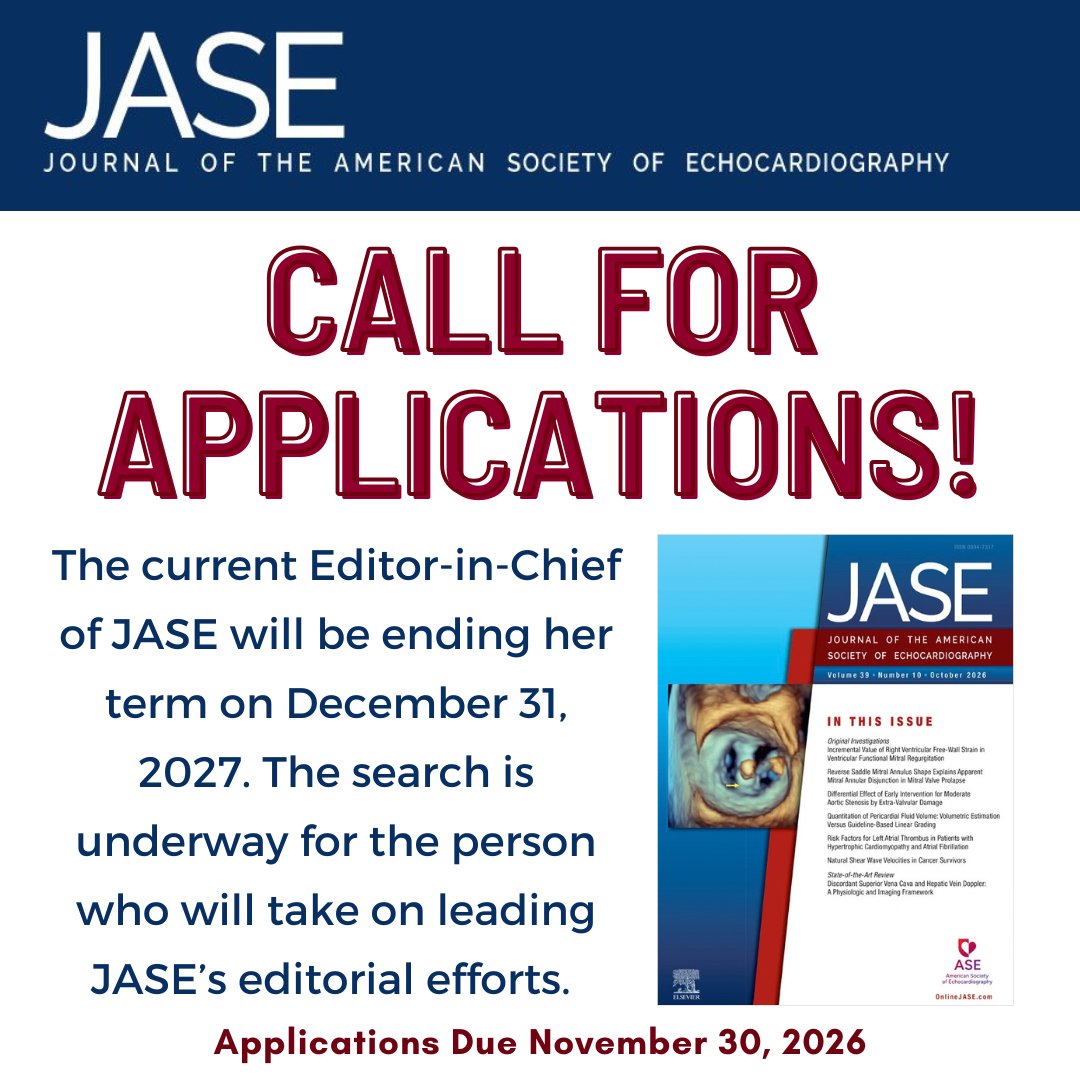 JournalASEcho's tweet photo. The current Editor-in-Chief of JASE will be ending her term on December 31, 2027. The search is underway for the exceptional person who will take on leading JASE’s editorial efforts. Applications are due November 30, 2026. 

Learn more: https://t.co/W92s95dnWc https://t.co/D1fPrmtjA5