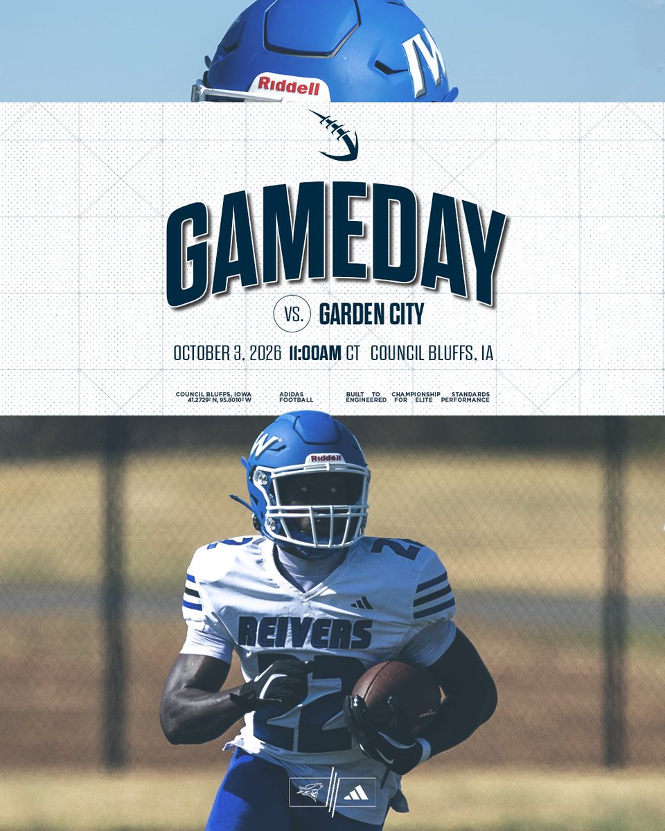 ReiverFootball's tweet photo. Homecoming in the Bluffs 🔵

📍: Titan Stadium
⏰: 11:00 am
📺: https://t.co/a3pJwA7DUn
📻: @897theriver 

#SailsUP 🏴‍☠️ | @GoReivers https://t.co/Fd3kGStuPz