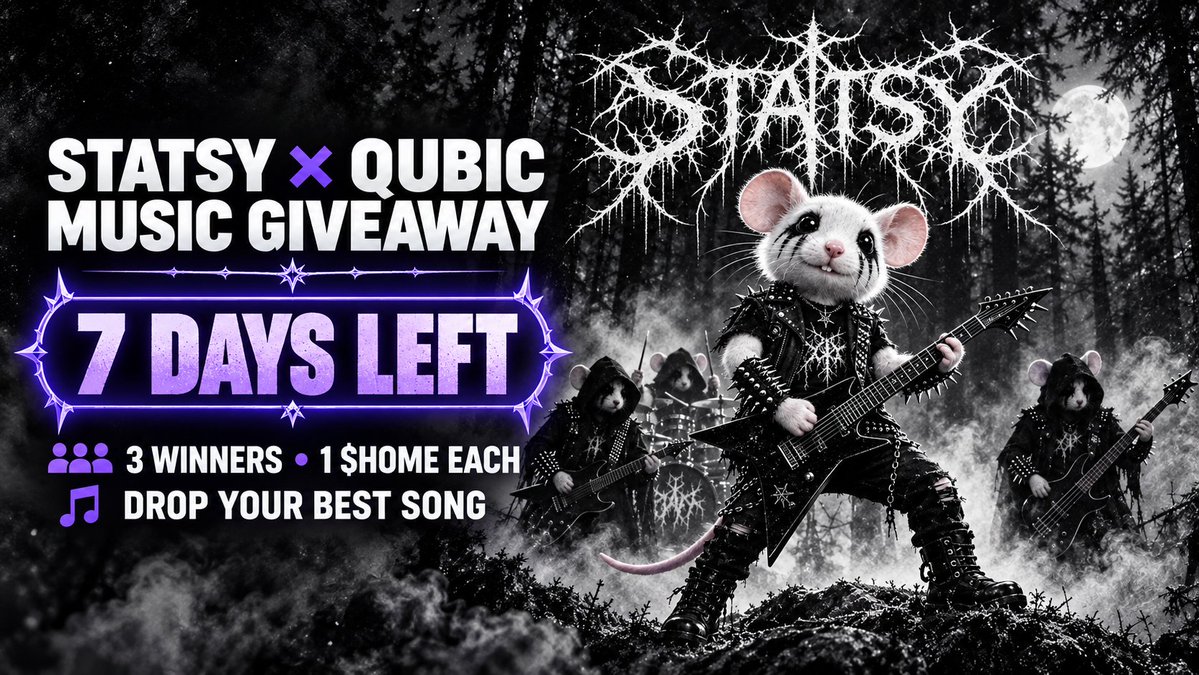eqoizzz's tweet photo. ๐ญ๐ธ 7 DAYS LEFT!
$STATSY ร $QUBIC Music Giveaway ๐ต
Drop your best song recommendation for a chance to win 1 $HOME!
๐ 3 winners
๐ค Every genre is welcome
Enter here ๐
https://t.co/9k94taMMgw
#Qubic #Statsy #HOME https://t.co/MFMVi9h1fK