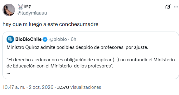 SebastianRochaZ's tweet photo. 🔹El usuario de esta amorosa cuenta de X quiere matar al Ministro Quiroz.

Alcancé a darle pantallazo por que este tuit ya fue restringido por X.

Atención @PDI_CHILE 👇 https://t.co/LX0MWnPJf2