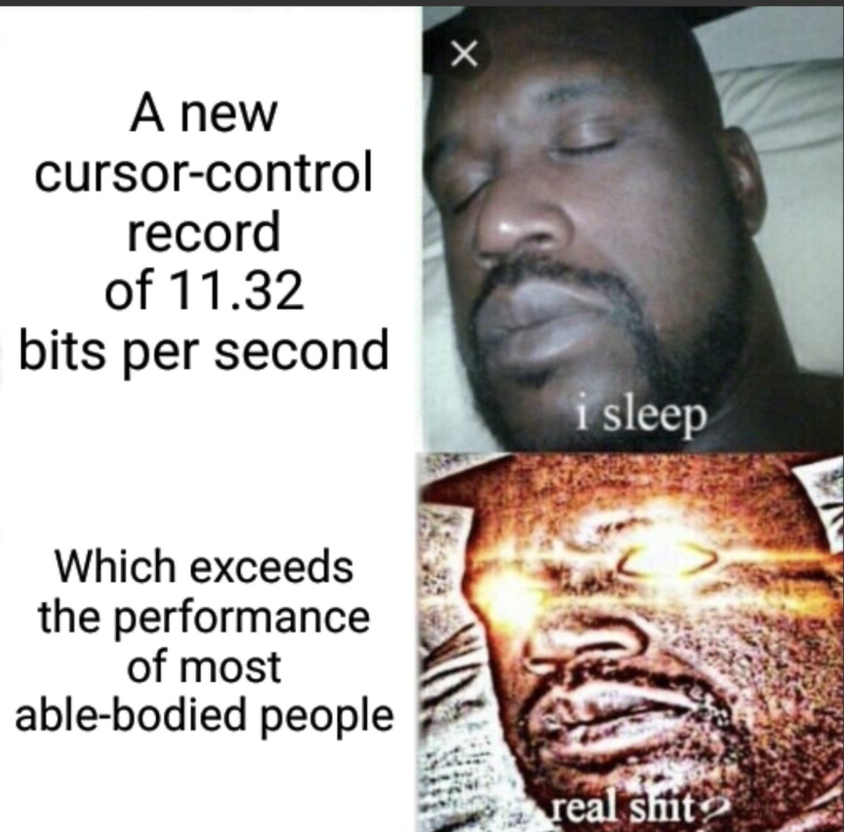 beyarkay's tweet photo. "A new cursor-control record of 11.32 bits per second (exceeding the performance of most able-bodied people)" https://t.co/mN4GwgyKPw