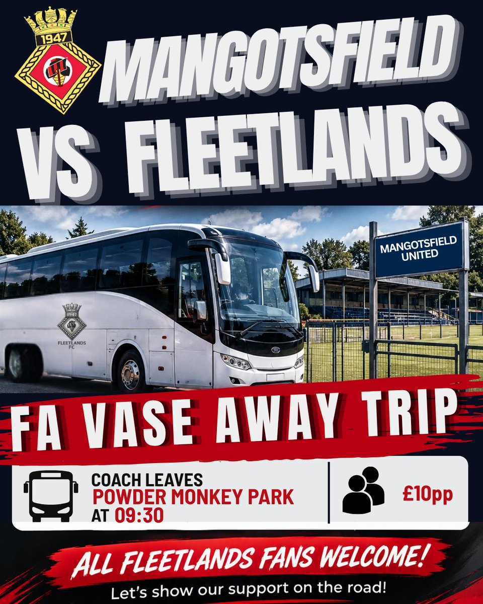 fleetlandsfc_'s tweet photo. ππ΄β« FA VASE AWAY DAY! β«π΄π
The #Coptermen are on the road as we head to @MangotsfieldUtd in the #FAvase on Saturday 10th October π
We want as many Fleetlands fans as possible behind the lads, so why not jump on the coach and join us for the trip?
π Coach leaves Fleetlands FC: 09:30
π Pick-up: Rownhams Services
π· Β£10 per person
Want to join us? Drop us a message and reserve your place.
All Fleetlands fans welcome β letβs show our support!
#Coptermen #FAVase #AwayDay