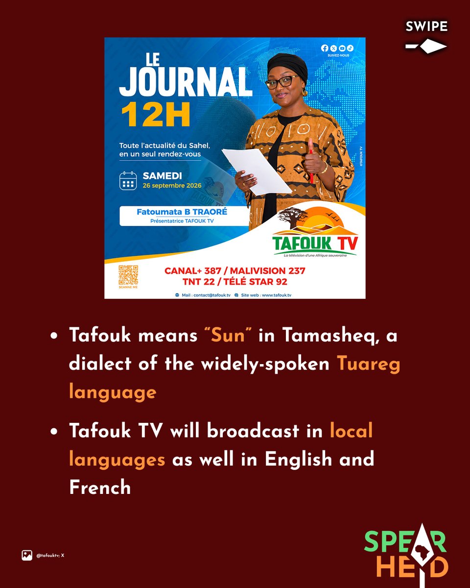 Spearhead_Af's tweet photo. AES Launches Tafouk TV To Combat Western Disinformation

In another win for Africa's information space, and another loss for Western media, the Alliance of Sahel States (AES) has launched its regional television channel, Tafouk TV. The channel will share pro-African, on-the-ground perspectives on events in the Sahel, and counter the Western narratives that have turned Africans against their own interests for decades.

It will come as no surprise that Western and Western-aligned media are already hard at work, using every tired old smear tactic in the book to delegitimize this historic development.