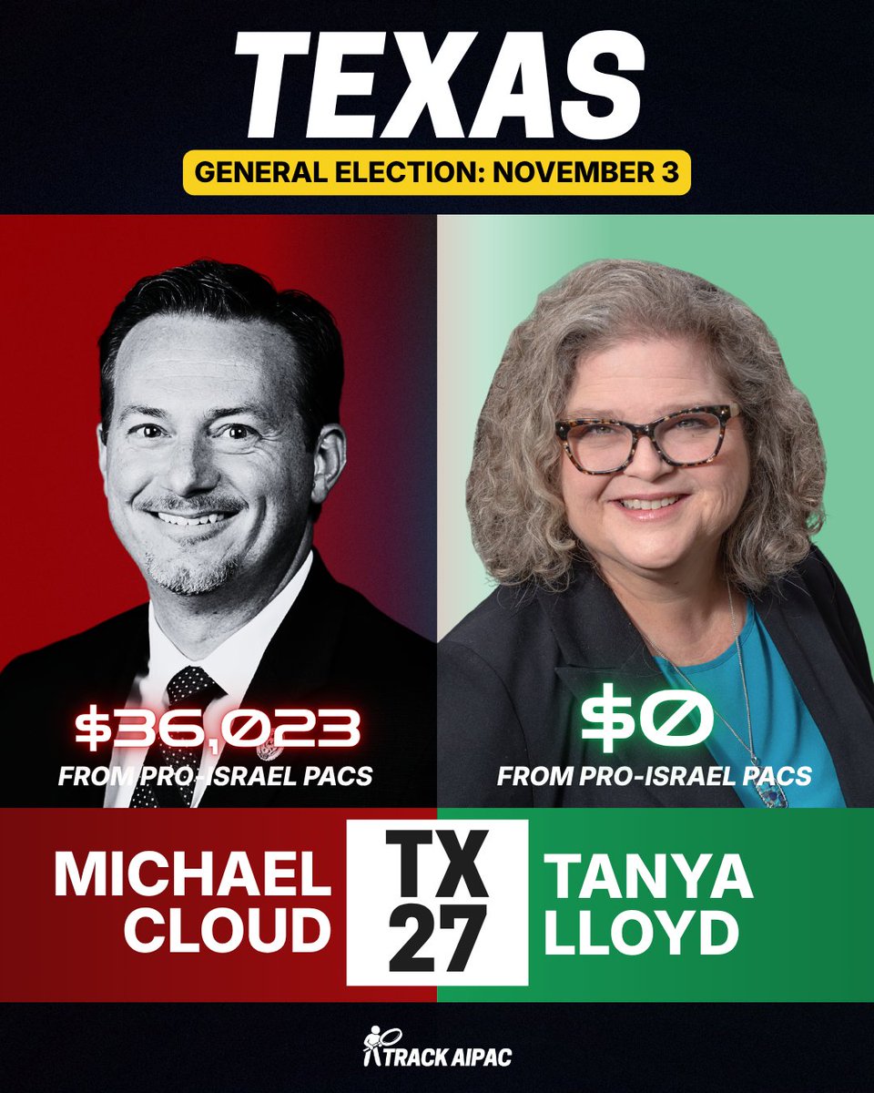 TrackAIPAC's tweet photo. @RepMichaelCloud Americans want a government that works for us, not foreign interests!

Vote @TanyaforTexas in #TX27! https://t.co/avmAoiBk1X