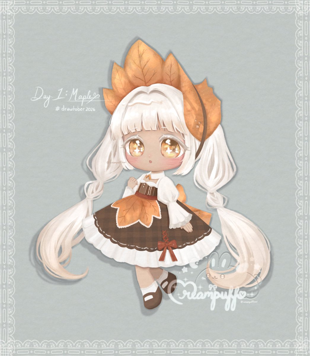 creampuffbuni's tweet photo. happy october!! this is my day 1 of #reonwie_drawtober2026 +.*

i drew a chibi based on a maple sugar cookie! 🍁◟( ˃ ᵕ ˂  ) https://t.co/HZ31Oydtro