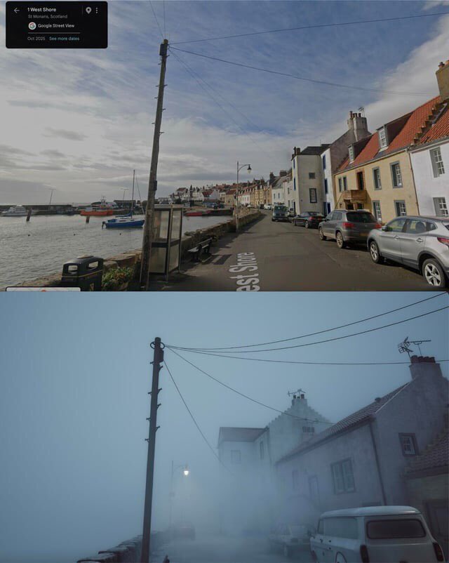 immalkwalahi's tweet photo. Silent Hill Townfall vs Real Life locations in St Monans Scotland photos comparison https://t.co/tQB6VxfwaK