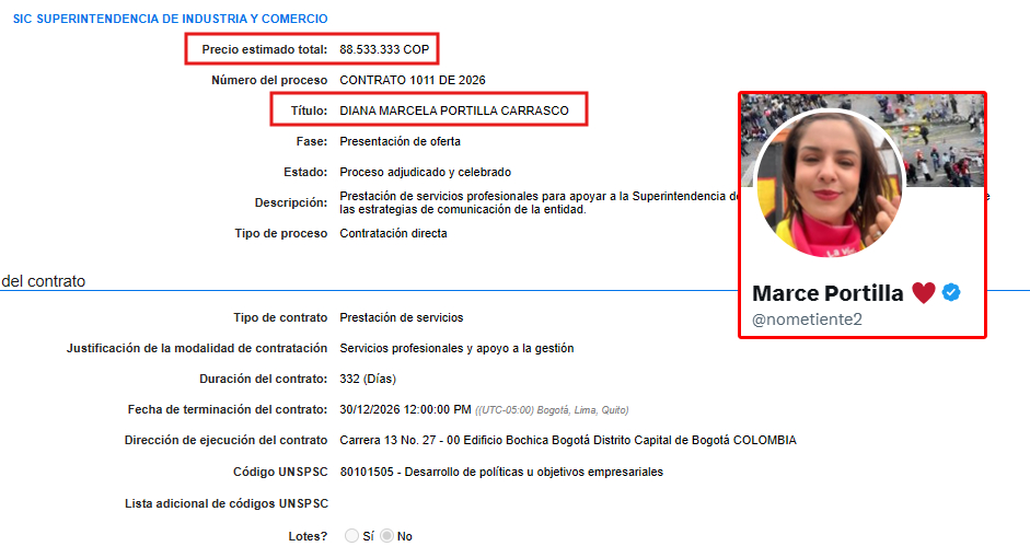 millanrussy's tweet photo. Presidente @ABDELAESPRIELLA,

Ya que está tumbando contratos, revise el de la petroñera Diana Marcela Portilla Carrasco, por $89 millones de pesos en la SIC hasta diciembre de este año. Esta mitómana se la pasa insultándolo a usted, pero come de su mano. ¡No le dé el diciembre! https://t.co/gKkNqlGDW3
