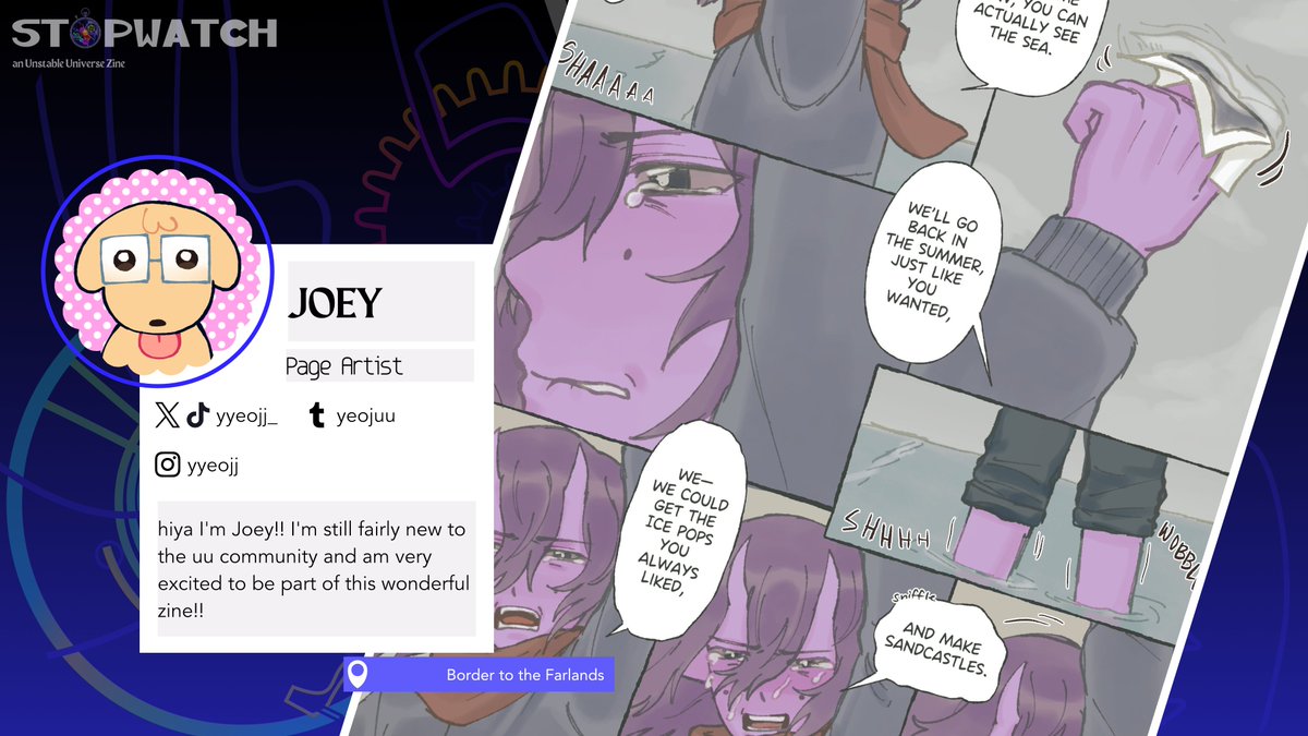 unstablezine's tweet photo. ⏱️CONTRIBUTOR SPOTLIGHT⏱️

Say hello to @yyeojj_, who left his home by the Farlands Border to draw a comic for this zine! His wonderful colors and devastating skill with expressions will knock the wind out of you. We are so hyped to see what he'll make for this zine! https://t.co/VtzRZF8z7a