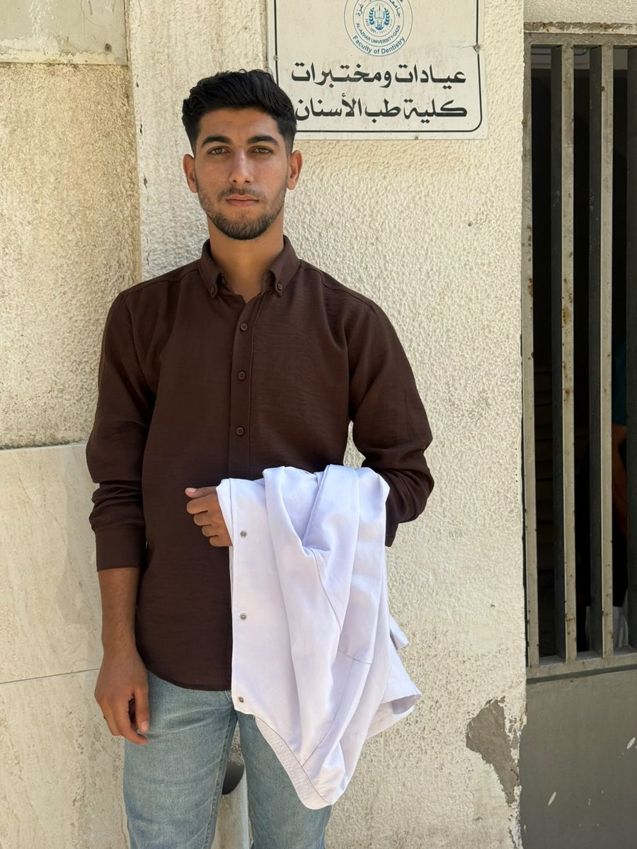 almasrisulafa's tweet photo. Guess who survived three years of genocide and has finally started his second year of dental school in Gaza. https://t.co/nlCFx2MSY2