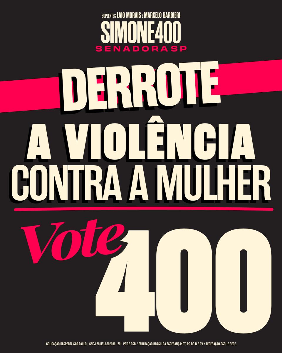 simonetebetbr's tweet photo. É hora de DERROTAR a violência e o crime organizado.

No Senado, quero trabalhar com firmeza, inteligência e coragem para proteger as famílias, enfrentar o crime e combater a violência contra as mulheres.

📲 Compartilhe!

Simone Senadora 4️⃣0️⃣0️⃣✅

Coligação Desperta São Paulo — PDT e PSB / Federação Brasil da Esperança — PT, PCdoB e PV / Federação PSOL e Rede. CNPJ 68.581.880/0001-70

#SimoneSenadora #Simone400