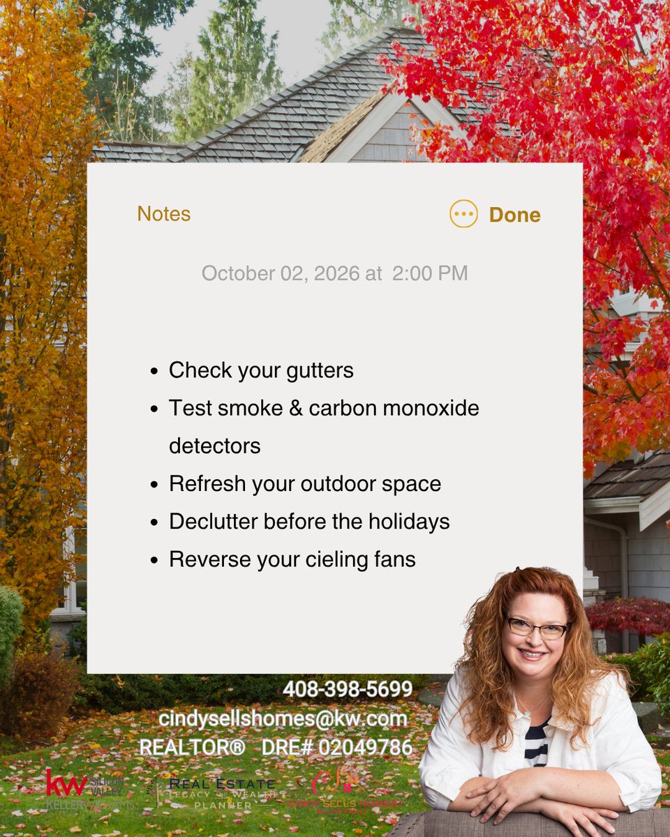 CSelleos's tweet photo. Small seasonal adjustments make a big difference in keeping your property in peak condition! 🏡 Staying ahead of routine upkeep ensures your home stays comfortable and safe as we head into the holiday season.

Questions about home value?

Reach out anytime! 408-398-5699 https://t.co/HyJZchDTCi