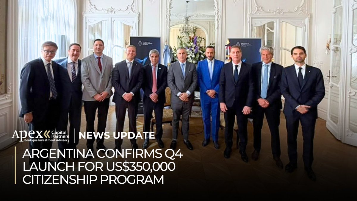 ApexCapPartners's tweet photo. Argentina citizenship by investment is due to open Q4 with routes from US$350,000. 

@KatzNuri joined today’s Paris announcement as @ApexCapPartners advises the program. 

We are monitoring final rules and will guide investors when applications open. https://t.co/pQz8h50fu6

#ApexCapitalPartners #Argentina #CitizenshipByInvestment #InvestmentMigration #GlobalMobility