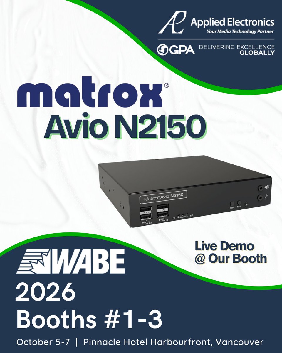 Applied_tweets's tweet photo. 🖥️ See Matrox Avio N2150 in action at WABE 2026!
#WABE2026 #Matrox #AvioN2150 #IPKVM #Broadcast #MediaProduction #ProAV #AppliedElectronics https://t.co/FRCMFdBxf9
