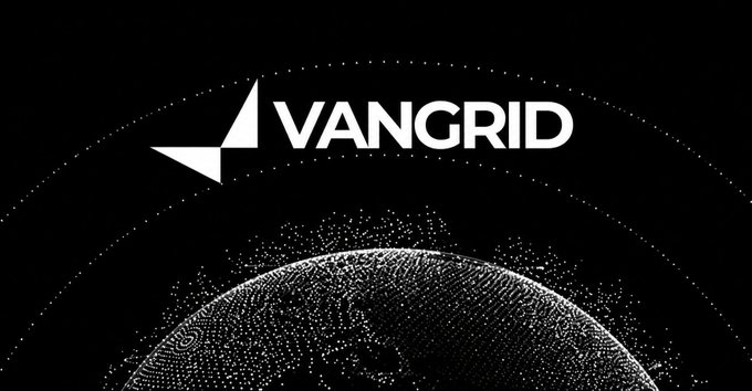 A black and white logo for 'VANGRID' is displayed above a dotted, stylized rendering of the Earth.
