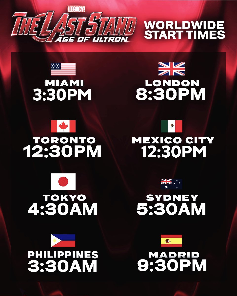 LEGACYONRBLX's tweet photo. OFFICIAL PPV START TIMES ACROSS THE WORLD! 🌍 

SET YOUR CLOCKS. ⏰ 

Streaming LIVE exclusively on PZM+ 🎥

#LEGACY2026 https://t.co/m3IMu8yCwE
