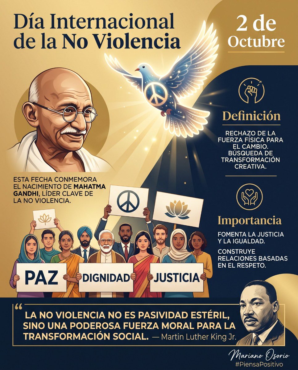 marianoosorio1's tweet photo. Día Internacional de la No Violencia

Que este día nos invite a reflexionar sobre cómo nuestras acciones diarias pueden construir un mundo más libre de violencia y lleno de entendimiento.

#PiensaPositivo https://t.co/622WzGCS03