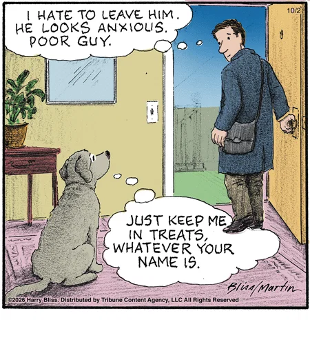 DalePederson's tweet photo. #FridayBlessings the #canines in #life have #unconditional #love for #companions, but short term they're focused on #treats! Today's #comic "Bliss" by Harry Bliss [and his #co_creator (for the day) #comedian Steve Martin] has #thoughts ... https://t.co/JVz6moAxb2