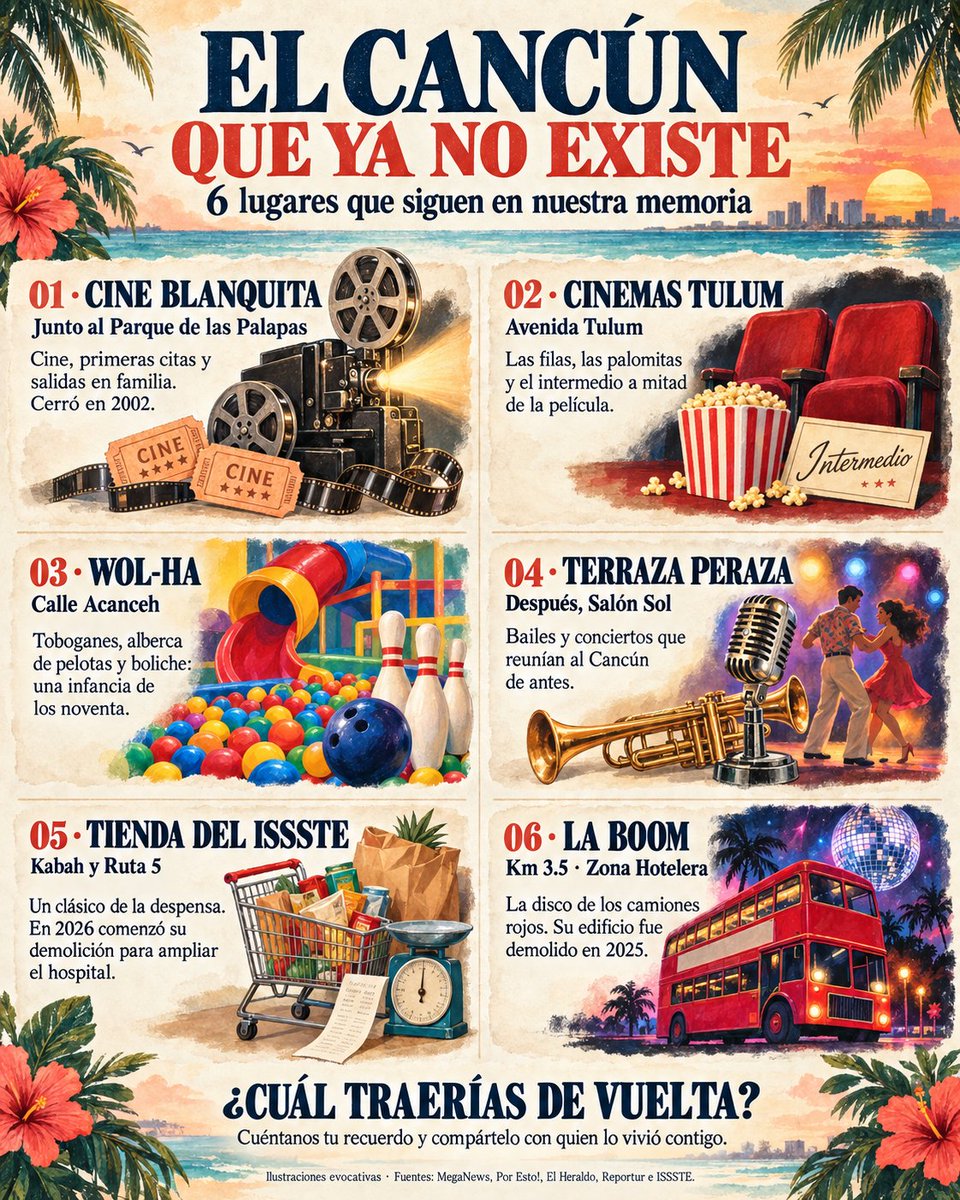 CancunForos's tweet photo. ¿Wol-Ha, el Blanquita o La Boom? Si estos nombres te desbloquearon un recuerdo, este Cancún también fue tuyo 🥹🌴

¿Cuál traerías de vuelta? https://t.co/sYOX2ka18o