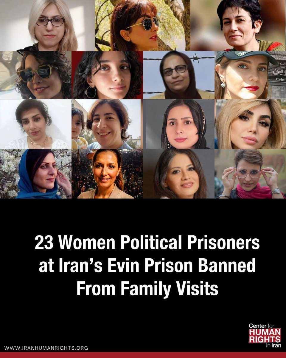 ICHRI's tweet photo. At least 23 women political prisoners held in Tehran’s Evin Prison have been punished with bans on family visits ranging from three to nine weeks

The restrictions were imposed largely in response to prisoners’ protests over conditions inside the women’s ward, the conduct of prison officials, and restrictions imposed by prison authorities.

Such punitive measures are part of a longstanding pattern in Iran in which political prisoners face additional forms of punishment beyond their prison sentences, including restrictions or bans on family visits, denial or inadequate provision of medical care, and other measures intended to exert pressure on prisoners and their families.

According to HRANA, among those affected, Golrokh Iraee and Sakineh Parvaneh have each been barred from family visits for nine weeks, Ghazal Marzban for seven weeks, and Nasim Simiyari for six weeks. The remaining 19 prisoners have each been denied visits for three weeks.

The other 19 women are Shakila Monfared, Mahboubeh Rezaei, Zahra Safaei, Pakhshan Azizi, Marzieh Sarina Aghaler, Fatemeh Parnian Hashempour, Akram Ghazal Yousefi, Zahra Shahidi, Zahra Karami, Khadijeh Shadi Shadman, Fatemeh Abbasi, Fatemeh Panah Rezaei, Bita Ali-Hemati, Samira Kuchaki, Mina Kuchaki, Kimia Davoodi, Tara Davoodi, Rezvaneh Ahmad-Khanbeigi, and Motahareh Goonei.