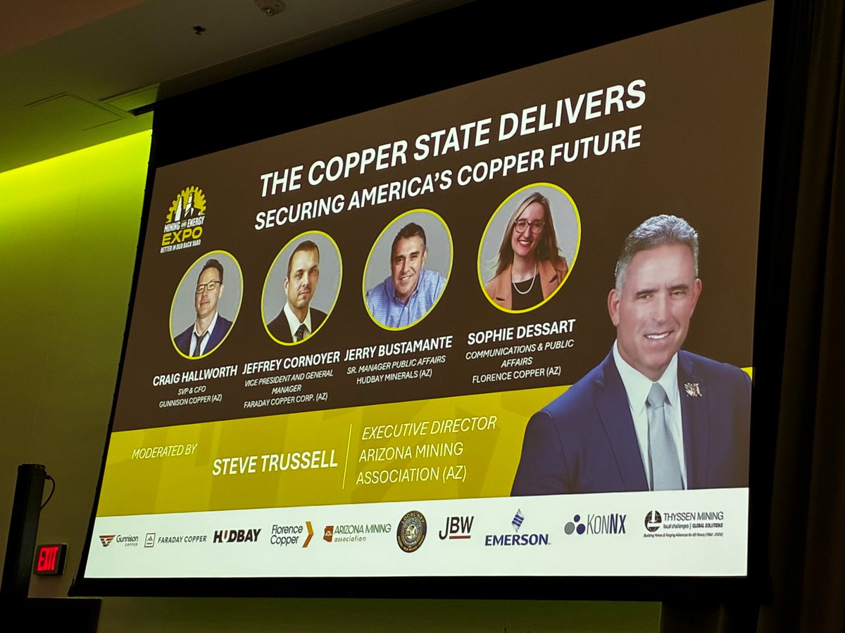 azmining's tweet photo. ⛏️ Arizona’s copper future was front and center at the Mine &amp; Energy Expo.

Thanks to Ryan Sistad &amp; Better In Our Back Yard for hosting, and to Craig Hallworth, Jeff Cornoyer, Jerry Bustamante, Sophie Dessart, and Steve Trussell for a great discussion. https://t.co/JjSevCsOsD