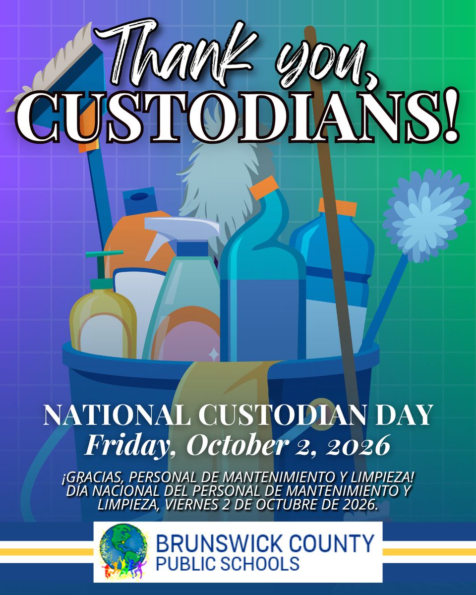 bcpsva's tweet photo. Happy National Custodian Day to the wonderful custodians who care for our schools every day! 🙌

Their work includes cleaning classrooms, maintaining shared spaces, setting up for activities and events, and helping keep our buildings safe and ready for students and staff. https://t.co/hcCqKWhZRK