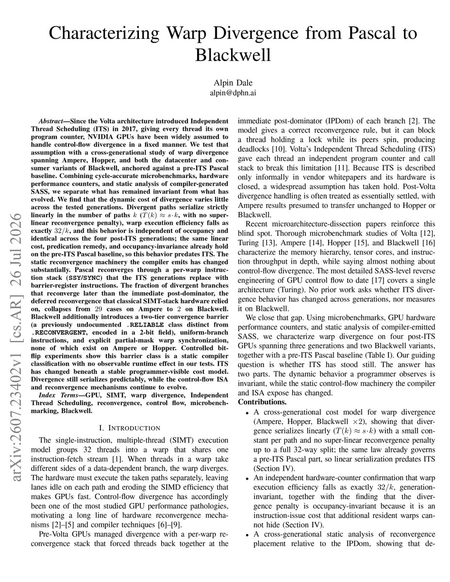 reprompting's tweet photo. reading about how warp divergence has evolved across GPU generations 

https://t.co/LwLgOciHcI https://t.co/Jq6V5Pa1w0