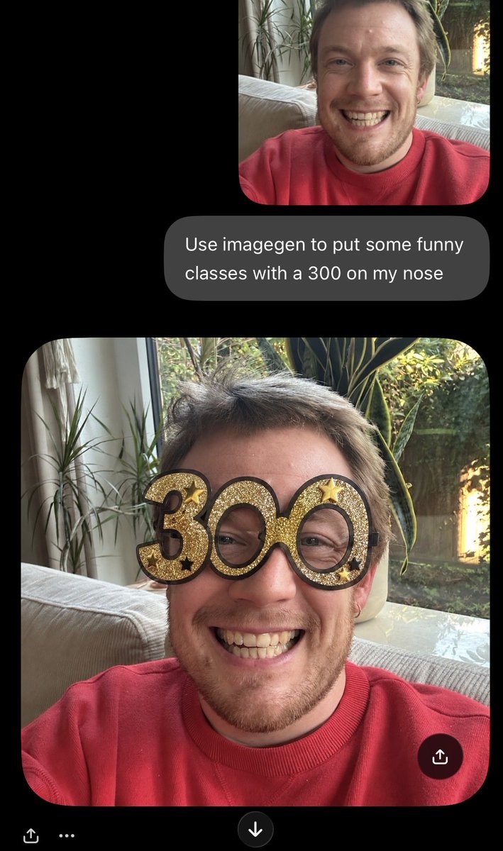 powlymoli's tweet photo. If you were wondering how close AGI really is…

This is the first attempt of making the image and the correction I got after telling the agent my face is skewed. https://t.co/Ydf4HYB8p2