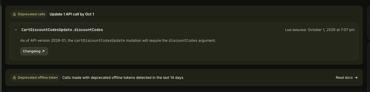 heysandy801's tweet photo. there's a bug affecting apps using storefront api tokens due to which you'll see an api deprecation notice in dev dashboard. and starting today, you're also likely seeing "This app is unsupported" when merchants install.

turns out it's a bug on Shopify's end and the earliest it will "auto-resolve" is Oct 16.

which is wild? for a period of time when merchants are actively searching for apps. 2 weeks where they'll continue to see a banner.

partner/dev support  was extremely unhelpful. i spoke to 2 people who each gave me ai copy-pasta answers and then refused to do anything else.

i feel like this is a much bigger issue than the way it's being talked about. it needs some attention asap cc @ShopifyDevs @eytanseidman @Shopify