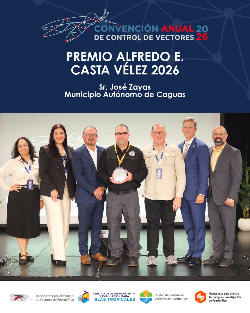 PRVectorControl's tweet photo. Conoce a los galardonados en la Sexta Convención Anual de Vectores 2026

🏆 Premio Alfredo E. Casta 2026: Sr. José Zayas del Municipio Autónomo de Caguas 
🏆 Premio Dr. Grayson C. Brown: Sra. Deborah Rivera del Municipio Autónomo de Carolina 

Un programa del @prsciencetrust1. https://t.co/cCvuqFhxsj