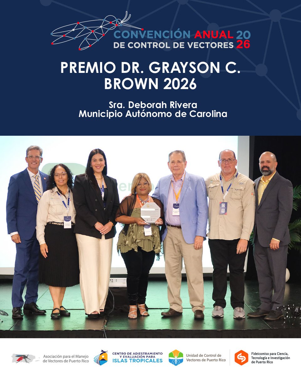 PRVectorControl's tweet photo. Conoce a los galardonados en la Sexta Convención Anual de Vectores 2026

🏆 Premio Alfredo E. Casta 2026: Sr. José Zayas del Municipio Autónomo de Caguas 
🏆 Premio Dr. Grayson C. Brown: Sra. Deborah Rivera del Municipio Autónomo de Carolina 

Un programa del @prsciencetrust1. https://t.co/cCvuqFhxsj