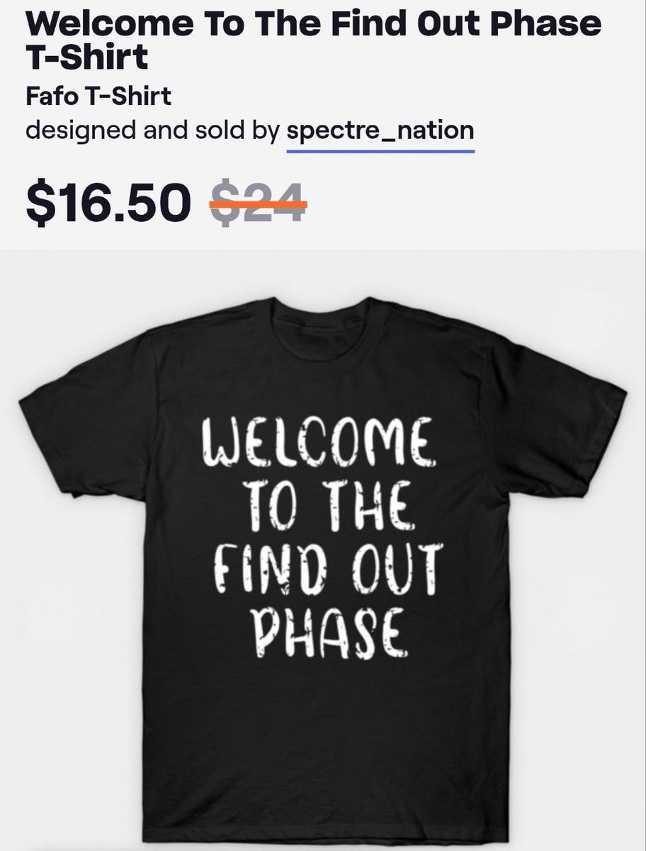 SpectreNation1's tweet photo. Welcome to the Find Out Phase. 🔥

Black tee, distressed white FAFO text — sale price $16.50 (normally $24) at the Spectre Nation shop.

Grab yours: https://t.co/EESOTgAIS1

#SpectreNation #Merch #TeePublic #FAFO #FindOutPhase https://t.co/DRYPkPiIfK