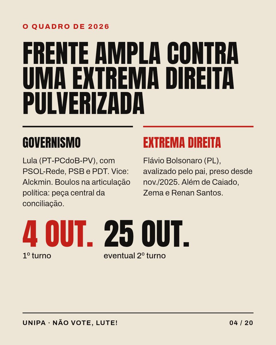 UNIPA_BR's tweet photo. 🏴A União Popular Anarquista (UNIPA) sustenta há duas décadas a palavra de ordem Não Vote, Lute! Cada hora de militância gasta na disputa institucional é uma hora retirada da única frente que já alterou, na prática, a correlação de forças no país: a ação direta das massas. https://t.co/SEvvz9Q4vM