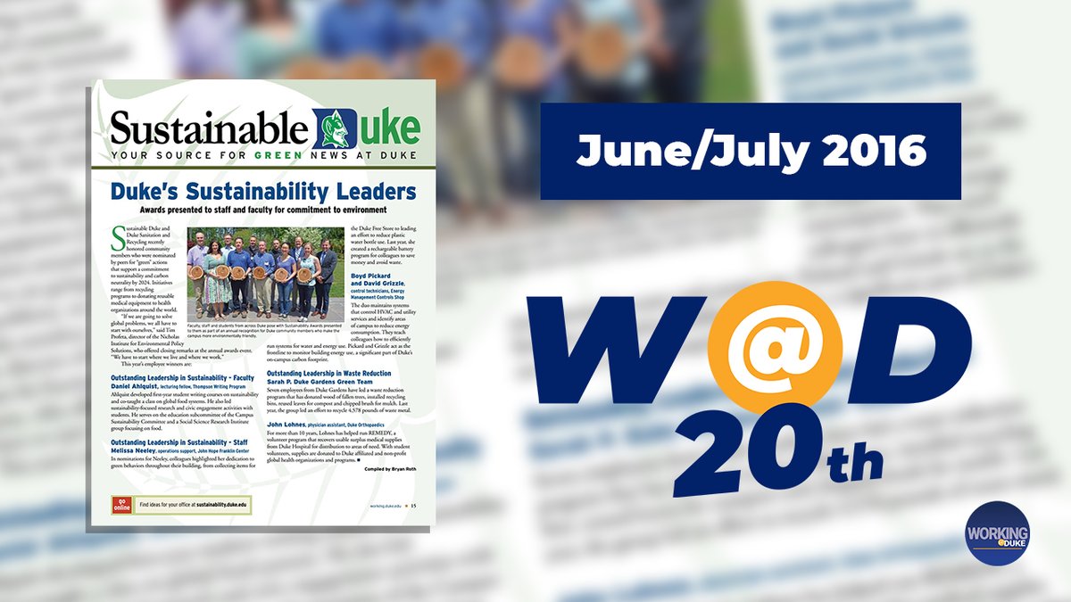 WorkingatDuke's tweet photo. @SustainableDuke @DukeEnvironment @DukeDining @DukeATHLETICS The winners of the 2016 Sustainability Awards showcased the creativity and commitment of the Duke community.

Meet them:
https://t.co/GKwmytZpwM

@SustainableDuke #BackInTheDayAtDuke https://t.co/PhQ2JVHuVa