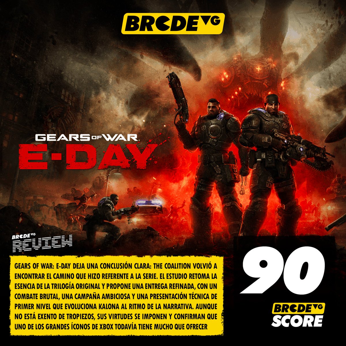 BRCDEvg's tweet photo. ⚙️ Gears of War: E-Day demuestra que evolucionar no siempre significa reinventar. The Coalition recupera la esencia de la franquicia y al mismo tiempo moderniza la serie.

💥 Su historia, centrada en los jóvenes Marcus y Dom durante el inicio de la invasión Locust, aporta una dimensión emocional a la precuela que se eleva gracias a un apartado visual espectacular cortesía de Unreal Engine 5.

Nuestra REVIEW ➡️ https://t.co/Sy6e4yjx52