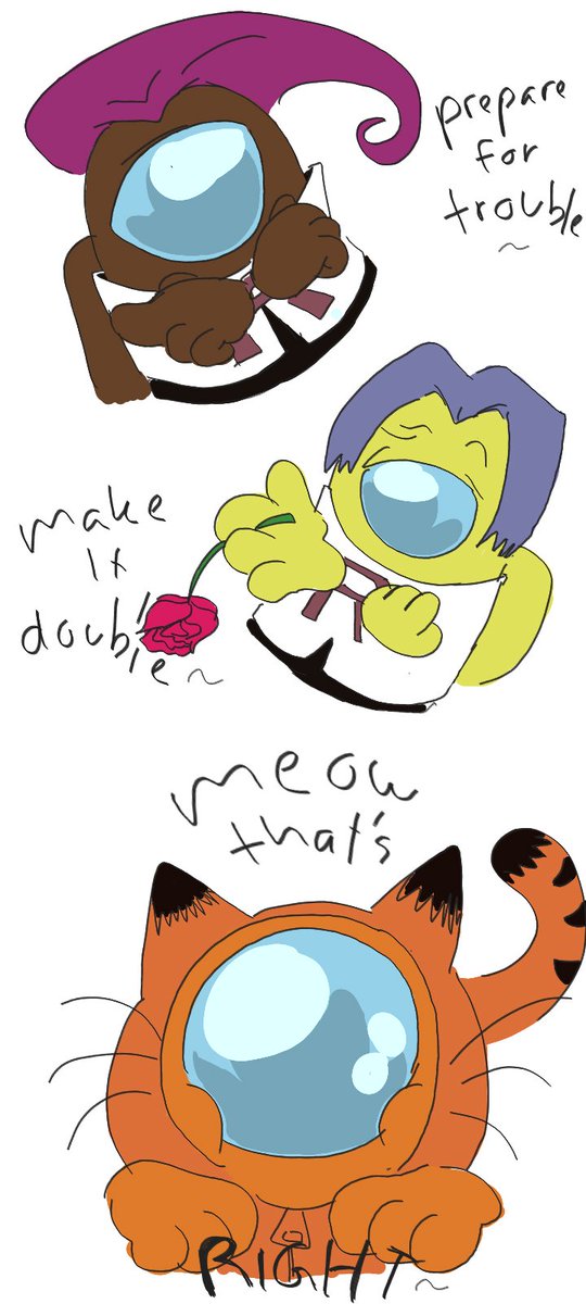 Beanyday's tweet photo. Orange(Garfield) have to be step-in for Meowth 🤭🤭

#amongusshow #amongus https://t.co/SrPL3fv1aE