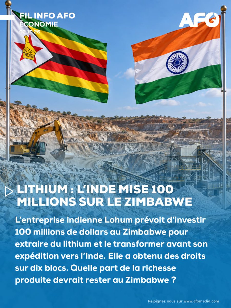 AFOMedia_'s tweet photo. LITHIUM : L'Inde mise 100 Millions sur le Zimbabwe | FIL INFO sur https://t.co/VXUAQRiNmZ

Téléchargez gratuitement l’application mobile AFO MEDIA disponible sur AppStore et Playstore : https://t.co/WpA612tNzE

#inde #Zimbabwe #AlainFoka #AfoMedia #france https://t.co/q4bvwhIdvd