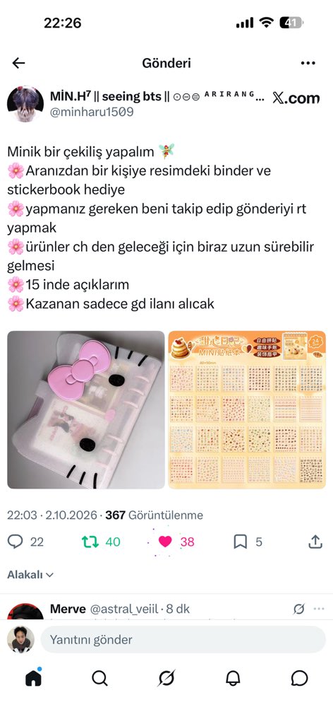 joioheon's tweet photo. @minharu1509 Çekiliş için teşekkürlerr https://t.co/eSmV62wJQO
