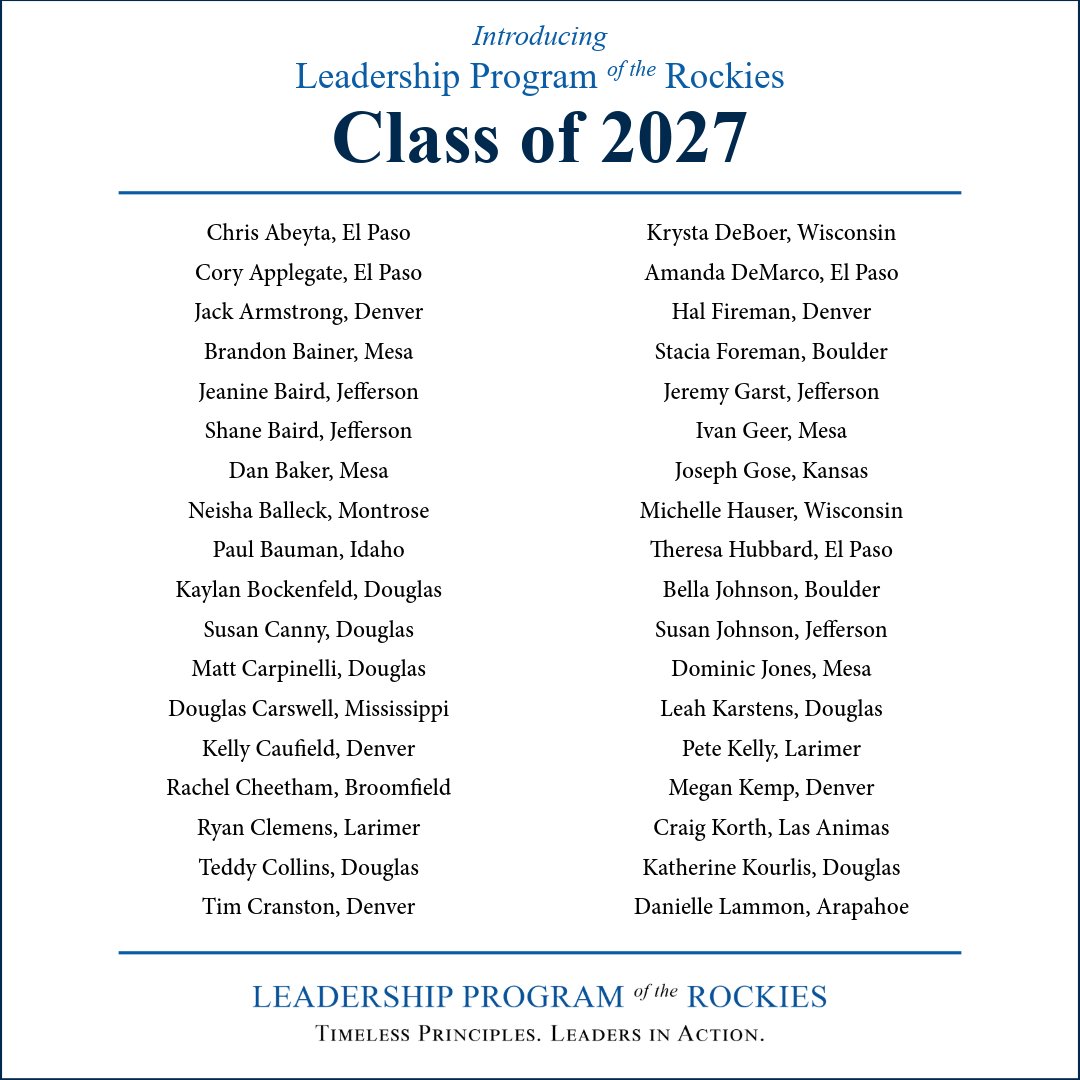 leadersnaction's tweet photo. 14 Colorado counties. 5 states. 2 countries. One class.
Founders, educators, a physician, a pastor, and more. Welcome to the LPR Class of 2027.
Know someone in the class? Tag them.
#LPR #LPR2027 #LeadersNAction #ArmyForFreedom https://t.co/PgXbXgxCMa