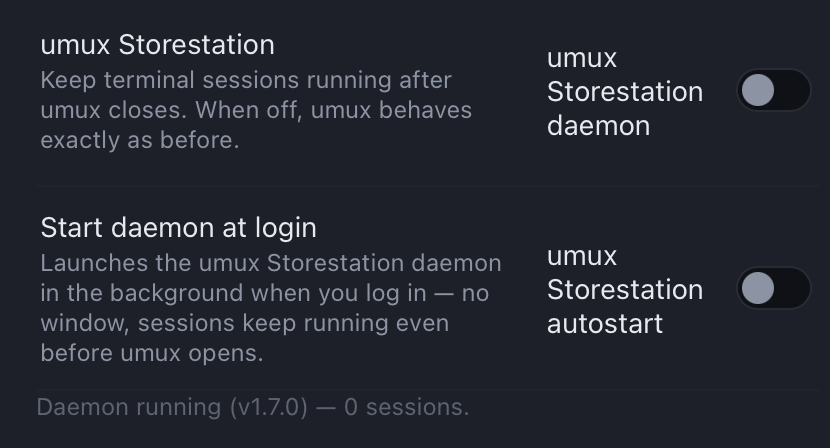 CrystalStudio02's tweet photo. 1/
Two weeks of quiet here. This is what the quiet was for. The last release note ended with: It can wait. It couldn't. The daemon from that note, Core, ships in umux 1.7.0 as umux Storestation: close every window, and your sessions keep running. https://t.co/181jbtAgzd