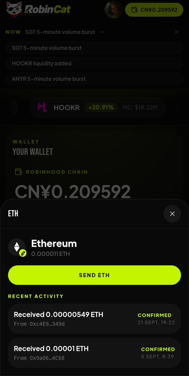 RobinCatapp's tweet photo. Your RobinCat account comes with a wallet.

Once you sign up on https://t.co/DTQG9IHvOe, an embedded wallet is created for you, so you can start interacting with Robinhood Chain without having to figure out the wallet part first.

You can now send and receive:

• ETH
• USDG
• $ROBINCAT

And you can switch how your balances are displayed from Settings:

• USD
• GBP
• EUR
• CNY
• NGN

For now, we're keeping the wallet experience inside RobinCat as we stay focused on making crypto onboarding easier.

Go to https://t.co/DTQG9IHvOe, open your Wallet and see what's there.

Your Robinhood Chain journey starts with the wallet.