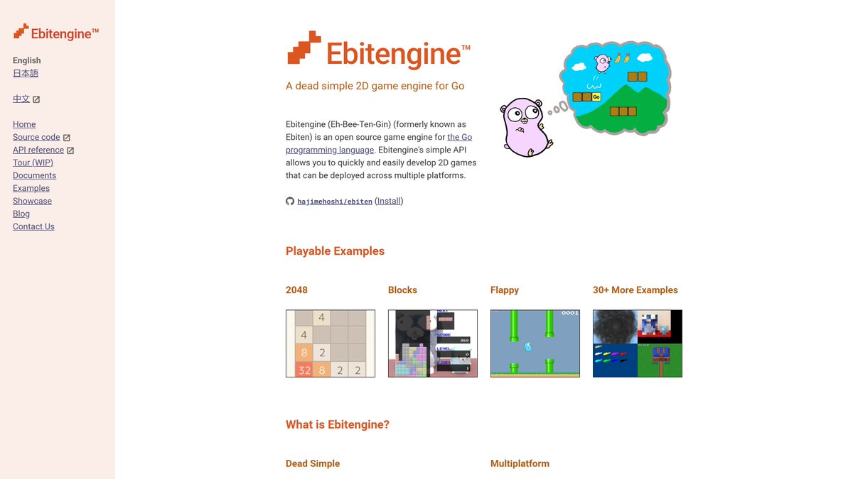 danielbraggdev's tweet photo. Went down a rabbit hole this morning with Ebitengine, a 2D game engine by @hajimehoshi.

The example games run in your browser.

Seeing someone stick with a project for over a decade is inspiring for me. Cool to do what you love.

Keep it up! https://t.co/795FK5YjTH