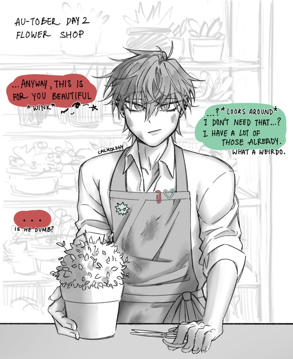 calxology's tweet photo. #AUtober Day 2: Flower Shop
#ALNST #ivantill
Office Worker Ivan x Florist Till hehe https://t.co/iYPdRESLyh