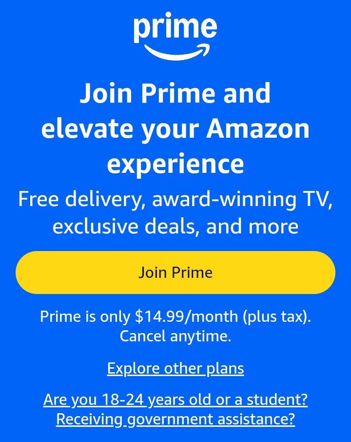 gcclassics's tweet photo. Join Prime and elevate your Amazon experience
Free delivery, award-winning TV, exclusive deals, and more
Prime is only $14.99/month (plus tax). Cancel anytime.

👉 https://t.co/0Z2XIeCDb0 

#gcclassics #amazonprime #SNAPBenefits #amazondeals #JoinNow https://t.co/Lk0X5DFeNR