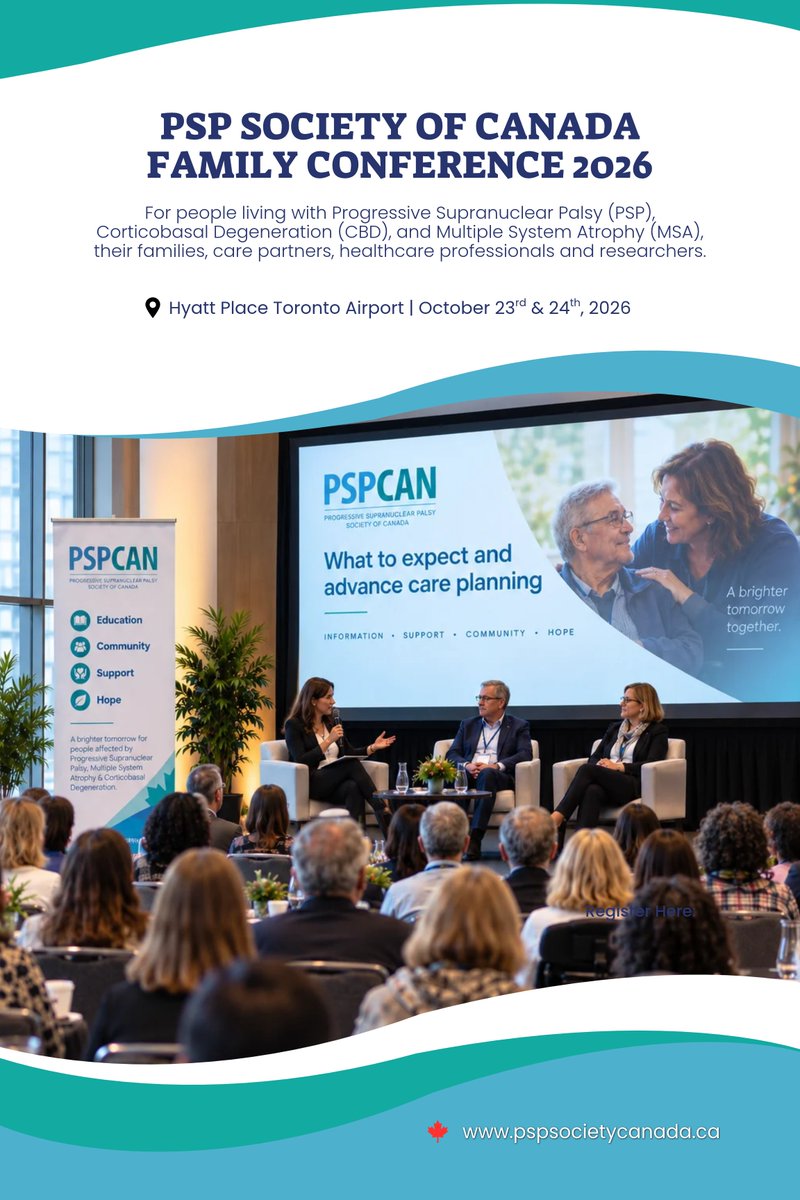 raredisorders's tweet photo. The @PSPSocietyCDA is hosting its 2026 Family Conference on October 23–24 in Toronto, bringing together people living with PSP, CBD and MSA, their families and care partners, healthcare professionals and researchers.

Learn more and get your tickets:https://t.co/zKlqEbPNxk https://t.co/3LJlf6F52b