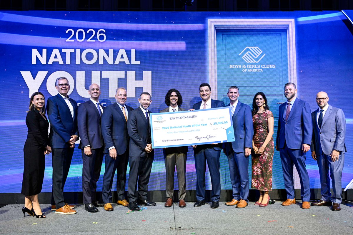 RaymondJames's tweet photo. Congratulations to the 2026 National Youth of the Year!

For 80 years, Boys & Girls Clubs of America’s Youth of the Year program has prepared teens for higher education, careers and leadership. As this year’s presenting partner, we were inspired by the more than 15,000 young people who stepped up to lead in their communities and grateful for the opportunity for Raymond James associates to serve as judges across the country.

Learn more about our partnership and commitment to investing in the next generation of leaders, including a $25,000 contribution to support this year’s National Youth of the Year recipient’s financial future: https://t.co/ayyA3I2DBY

#ReadyForSchool #YouthOfTheYear