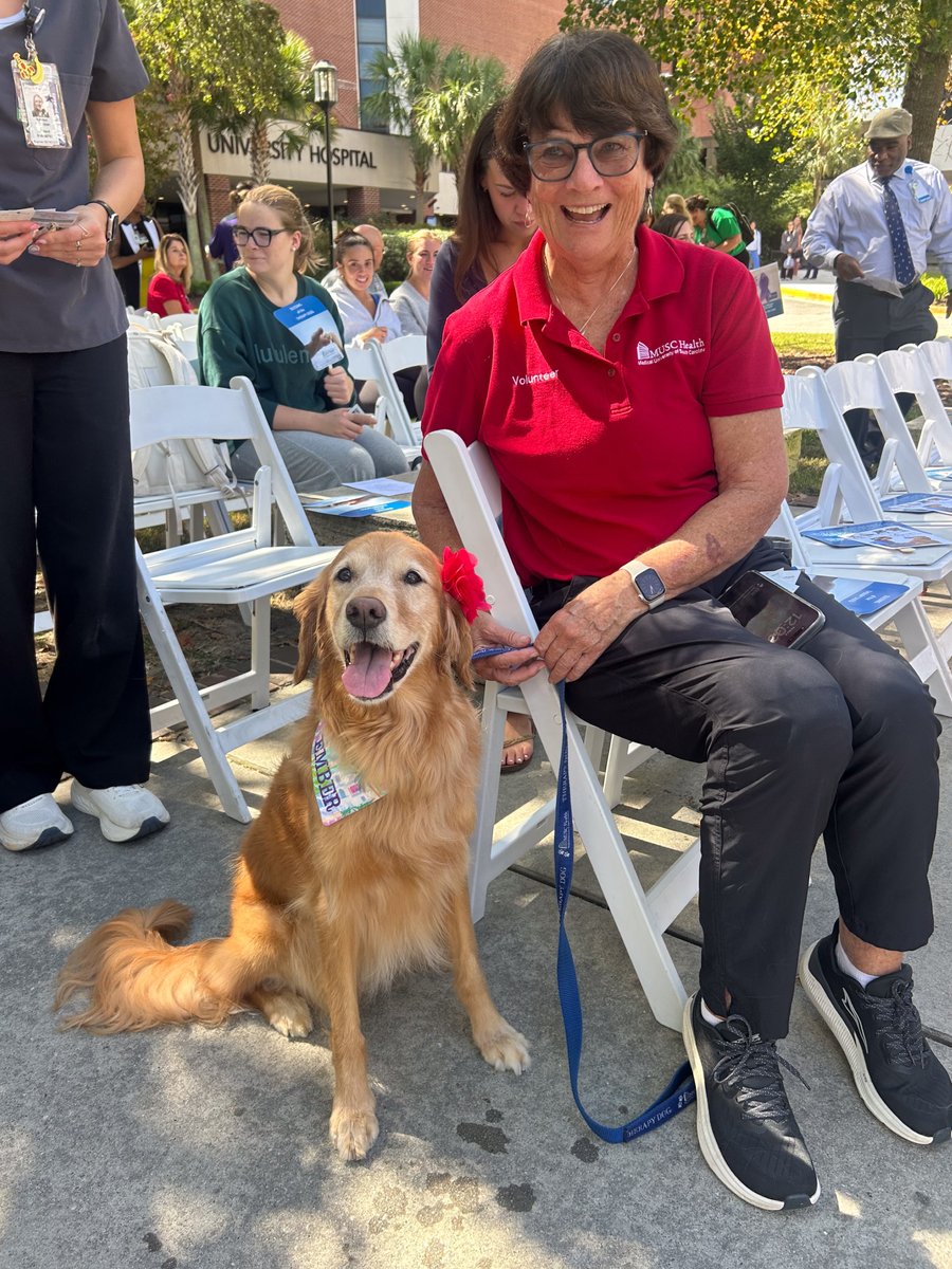 muschollings's tweet photo. A blessing for some very good dogs! @MUSCHealth's annual Blessing of the Therapy Dogs celebrates the PAWS teams who bring comfort and joy to patients and families across MUSC and Hollings. 

We’re grateful for every wagging tail that makes a difficult day a little brighter. 🐶 https://t.co/BbRViGSqGP
