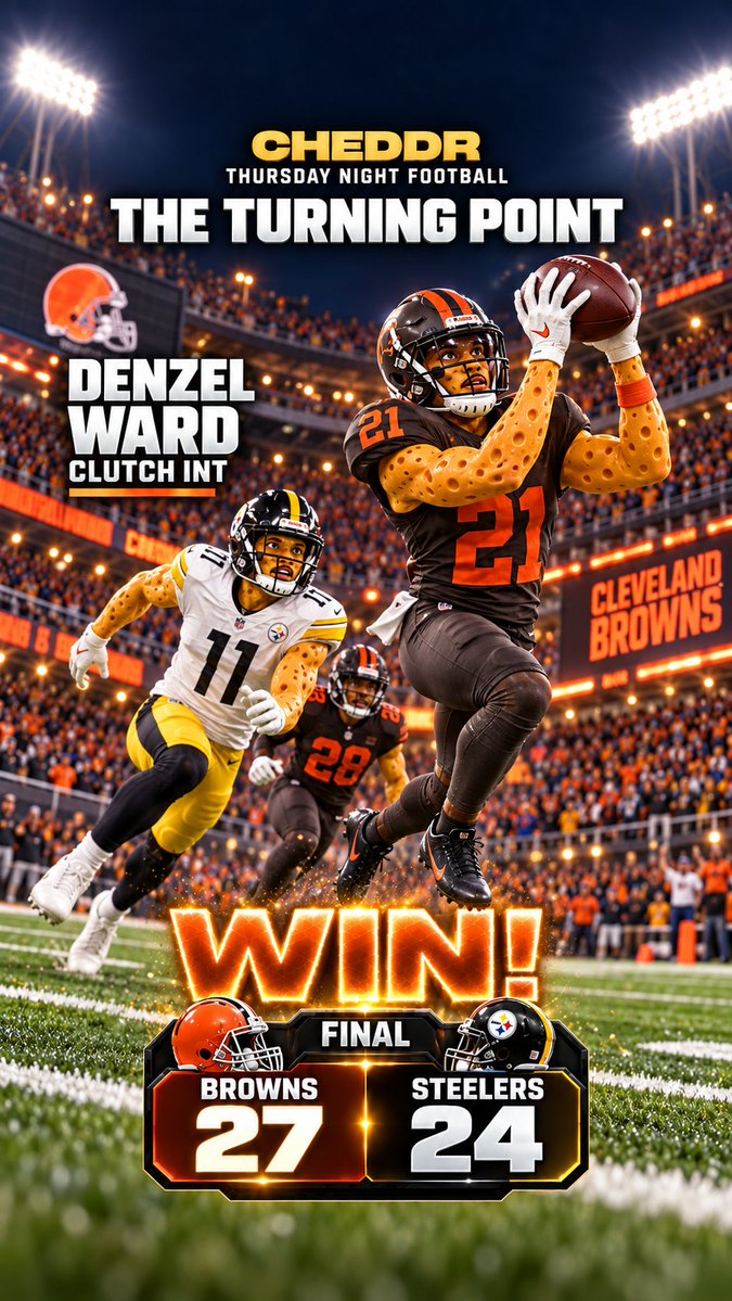 playcheddr's tweet photo. Rodgers ordered a completion. Denzel Ward said, โThatโs for me.โ ๐ง๐
The kick finished it. This pick flipped it. Cleveland takes TNF, 27โ24.
Wardโs INT or Szmytโs 56-yard winnerโwhich play gets YOUR game ball? ๐
#Browns #Steelers #TNF #DenzelWard #Cheddr https://t.co/IhNR55ruc2